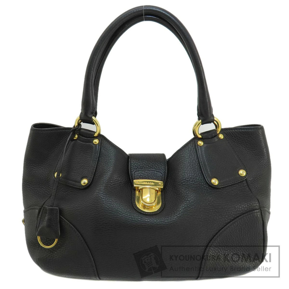 Prada Black Vitello Daino Leather Pushlock Tote